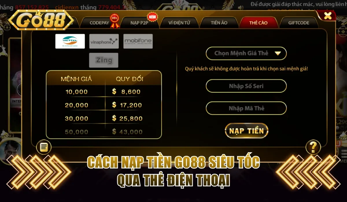 cach nap tien go88 sieu toc qua the dien thoai